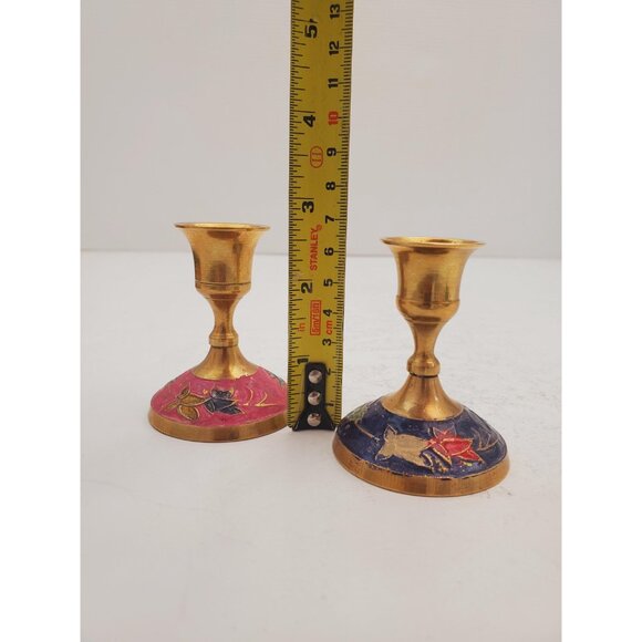 Vintage Brass Candlestick Holder | round Base |Vintage Enamelled Brass - Picture 8 of 10